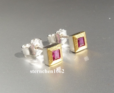 Einzelstück * Ohrstecker * 925 Silber * 24 ct Gold * Rubin