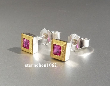 Einzelstück * Ohrstecker * 925 Silber * 24 ct Gold * Rubin