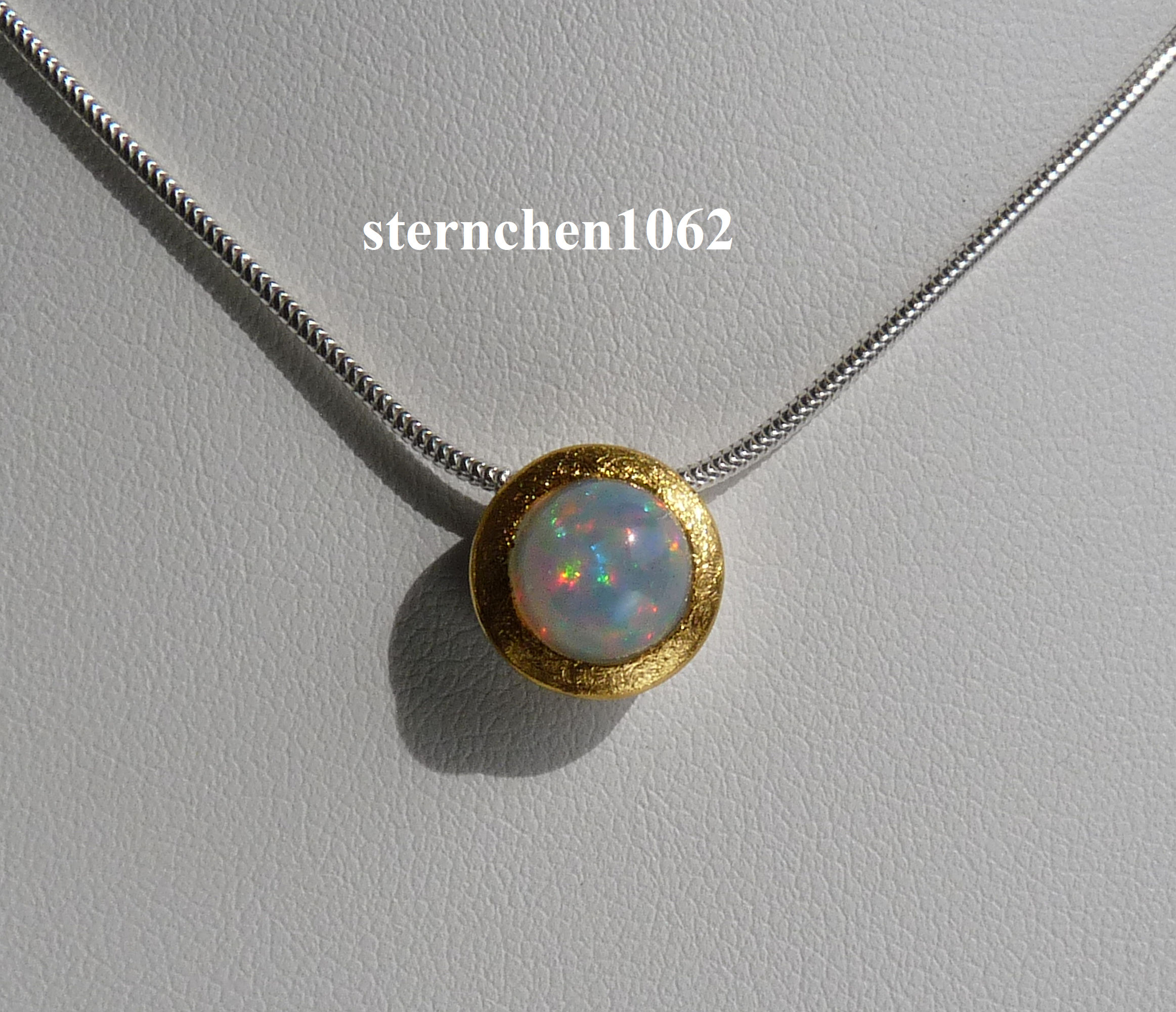 Halskette Silber Einzelstück - 925 1062 Opal Anhänger * Sternchen * 24 mit ct Gold *