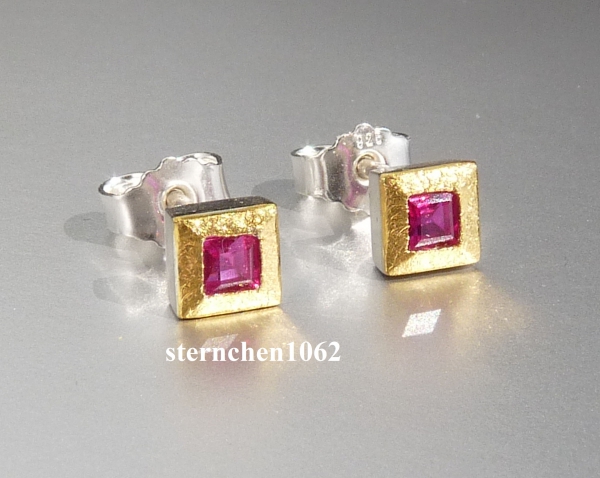 Einzelstück * Ohrstecker * 925 Silber * 24 ct Gold * Rubin