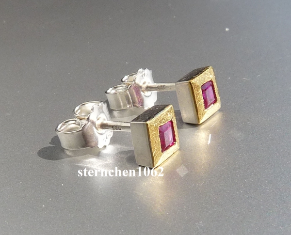 Einzelstück * Ohrstecker * 925 Silber * 24 ct Gold * Rubin